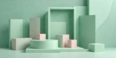 The primary subject of the image is a collection of small, square-shaped objects, which are placed on a green surface. The setting appears to be a studio or workspace, as the objects are neatly arranged and displayed. The visual style of the image is a combination of digital art and illustration, as the objects are depicted in a clean and organized manner. The colors and mood of the image are predominantly green, which gives the scene a calm and soothing atmosphere.