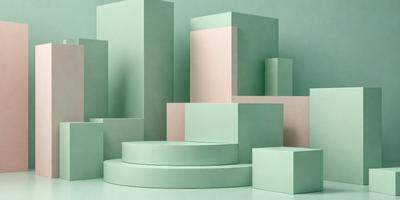 The primary subject of the image is a large green box, which is the main object in the scene. The setting is a white background, and the visual style appears to be a digital art or illustration. The dominant colors in the image are green and pink, creating a vibrant and lively atmosphere.