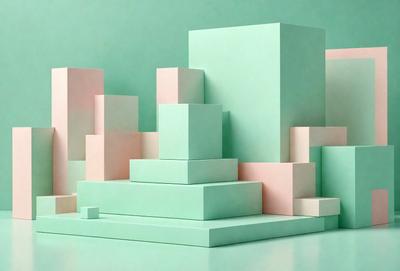 The primary subject of the image is a large, three-dimensional model of a building made of blocks. The building is green and pink in color, and it is placed on a green surface. The visual style of the image is digital art, as it appears to be a computer-generated or digitally manipulated representation of the building. The colors and mood of the image are vibrant and lively, with the green and pink blocks creating a sense of energy and creativity.