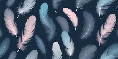 The primary subject of the image is a collection of white feathers, which are arranged in a pattern on a blue background. The visual style of the image is a combination of photo and digital art, creating a unique and eye-catching design. The colors and mood of the image are predominantly blue and white, giving it a calm and serene atmosphere.