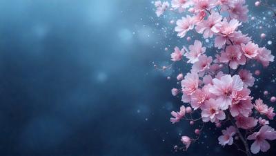 The primary subject of the image is a beautiful bouquet of pink flowers. The flowers are arranged in a vase, and they are the main focus of the image. The setting is a dark blue background, which contrasts with the vibrant pink color of the flowers. The visual style of the image is a combination of photo and digital art, creating a stunning and realistic representation of the flowers. The colors and mood of the image are predominantly pink, which gives it a warm and inviting atmosphere.