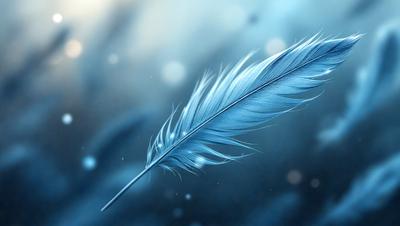 The primary subject of the image is a white feather, which is the main object, scene, or focus of the image. The setting or background features a blue sky, which adds to the overall atmosphere of the image. The visual style of the image is digital art, as it is a digital illustration of a white feather. The colors and mood of the image are predominantly blue, with the white feather standing out against the blue sky.
