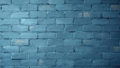 The primary subject of the image is a blue brick wall. The setting is a brick wall, and the visual style is a photo. The dominant colors are blue and white, creating a calm and serene atmosphere.