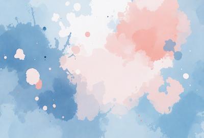 The primary subject of the image is a colorful, abstract painting featuring a mix of blue, pink, and white colors. The painting is displayed on a white wall, creating a striking contrast between the artwork and the background. The visual style of the painting is a combination of digital art and illustration, giving it a unique and creative appearance. The dominant colors in the painting are blue, pink, and white, creating a vibrant and lively atmosphere.