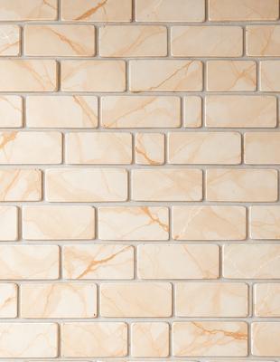 The primary subject of the image is a brick wall with a marble texture. The setting is a brick wall, and the visual style is a photo. The dominant colors are yellow and brown, creating a warm and earthy atmosphere.