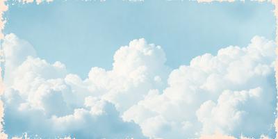 The primary subject of the image is a cloudy sky filled with white clouds. The setting is a blue sky, which serves as the backdrop for the clouds. The visual style of the image is a painting, which gives it a more artistic and creative appearance. The dominant colors in the image are white and blue, creating a serene and peaceful atmosphere.