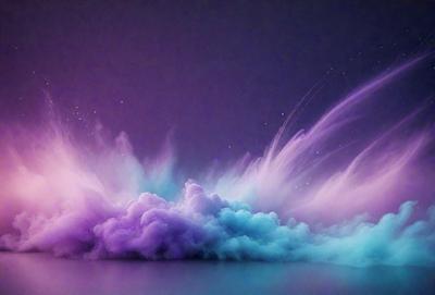 The primary subject of the image is a purple and blue cloud, which is the main object, scene, or focus of the image. The cloud is floating in a dark blue sky, creating a dramatic and moody atmosphere. The visual style of the image is a digital art or illustration, as it appears to be a computer-generated or digitally manipulated image. The colors and mood of the image are predominantly purple and blue, with the cloud being the main source of these colors.