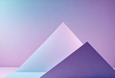 The primary subject of the image is a large triangle, which is the main object, scene, or focus of the image. The triangle is purple and white, and it is set against a pink background. The visual style of the image is digital art, as it appears to be a digital illustration or drawing. The dominant colors and overall atmosphere of the image are purple and pink, creating a vibrant and lively mood.