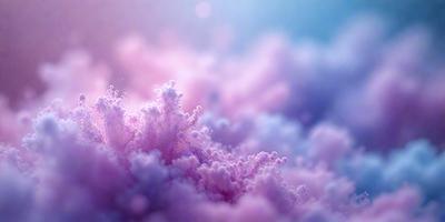 The primary subject of the image is a purple cloud with white and pink elements. The cloud is floating in a blue sky, creating a visually striking scene. The visual style of the image is a combination of photo and digital art, giving it a unique and artistic appearance. The dominant colors in the image are purple, white, and pink, creating a calming and serene atmosphere.