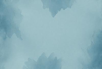 The primary subject of the image is a blue sky with clouds. The setting is a cloudy blue sky, and the visual style is a watercolor painting. The colors and mood of the image are predominantly blue and calm, creating a serene atmosphere.