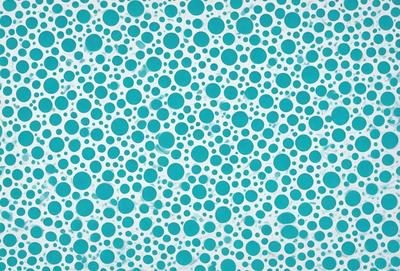The primary subject of the image is a pattern of blue circles on a white background. The setting is a blue and white polka dot wallpaper, which creates a visually appealing and playful atmosphere. The visual style is a combination of digital art and illustration, as the circles are arranged in a cohesive and artistic manner. The dominant colors are blue and white, which create a sense of calmness and freshness.