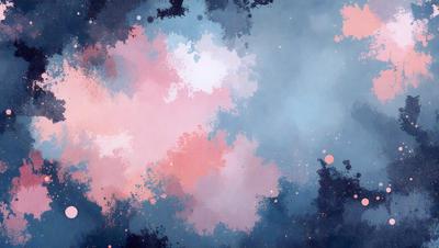 The primary subject of the image is a colorful, abstract painting featuring a mix of pink, blue, and white colors. The setting is a blue background, which contrasts with the vibrant colors of the painting. The visual style is a combination of digital art and illustration, creating a unique and artistic representation of the subject. The overall atmosphere is lively and energetic, with the colors and patterns evoking a sense of movement and dynamism.