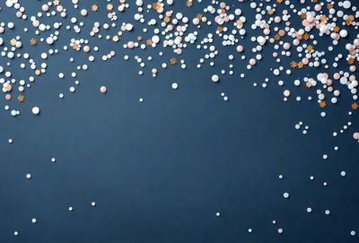 The primary subject of the image is a close-up of a blue background with a pattern of gold stars. The setting appears to be a dark room, and the visual style is a combination of a photo and digital art. The dominant colors are blue and gold, creating a calm and serene atmosphere.