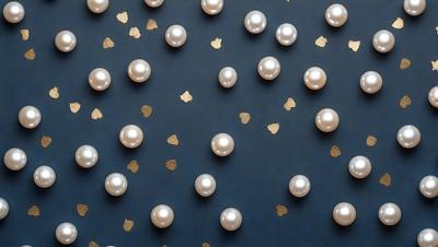 The primary subject of the image is a wall covered with numerous pearl-shaped ornaments. The setting is a black background, which contrasts with the pearls. The visual style is a close-up of the pearls, showcasing their intricate details. The colors and mood of the image are predominantly white and elegant, creating a sophisticated and luxurious atmosphere.