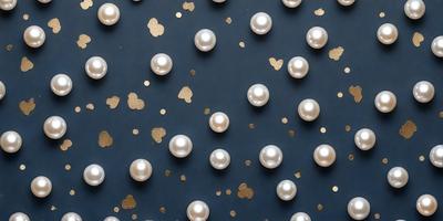 The primary subject of the image is a large number of white pearls, which are arranged in a pattern on a blue background. The setting appears to be a wall or a surface, and the visual style is a combination of photo and digital art. The colors in the image are predominantly white and blue, creating a clean and elegant atmosphere.