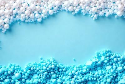 The primary subject of the image is a blue background with white bubbles or frosting-like shapes scattered across it. The setting appears to be a creative and artistic environment, possibly a digital art or illustration. The visual style of the image is a combination of photo and digital art, creating a unique and eye-catching design. The dominant colors in the image are blue and white, giving it a cool and refreshing atmosphere.