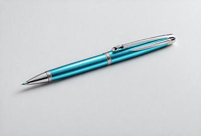 The primary subject of the image is a blue pen. The pen is placed on a white surface, which serves as the setting or background. The visual style of the image is a photo, capturing the pen in detail. The dominant colors in the image are blue and white, creating a clean and minimalist atmosphere.