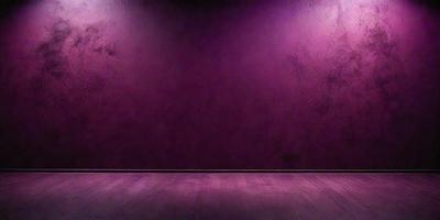 The primary subject of the image is a purple wall with a purple background. The setting is a room with a wooden floor. The visual style is a photo, and the colors and mood are predominantly purple, creating a calm and serene atmosphere.