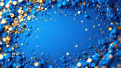 The primary subject of the image is a blue background with a pattern of gold stars. The setting is a blue wall, and the visual style is a combination of photo and digital art. The dominant colors are blue and gold, creating a calm and serene atmosphere.