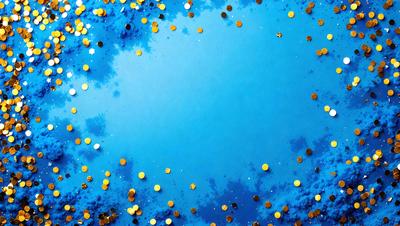 The primary subject of the image is a blue surface with a pattern of gold stars scattered across it. The setting appears to be a blue table or background, and the visual style is a combination of a photo and digital art. The dominant colors are blue and gold, creating a calm and serene atmosphere.