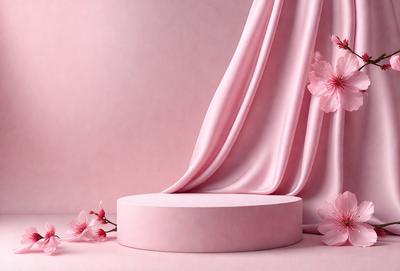 The primary subject of the image is a pink fabric, which is draped over a pink pedestal. The setting is a pink background, and the visual style is a photo. The colors and mood of the image are predominantly pink, creating a warm and inviting atmosphere.