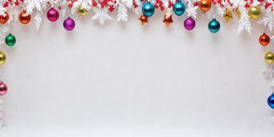 The primary subject of the image is a white wall with a pattern of stars and balls hanging on it. The setting is indoors, and the visual style appears to be a combination of a photo and digital art. The colors and mood of the image are predominantly white, with a touch of red from the stars and balls, creating a clean and festive atmosphere.