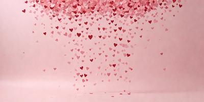 The primary subject of the image is a large number of hearts floating in the air. The hearts are scattered throughout the scene, creating a visually appealing and playful atmosphere. The setting appears to be a pink background, which adds to the overall mood of the image. The visual style of the image is a combination of digital art and illustration, giving it a unique and creative appearance. The dominant colors in the image are pink and red, which are associated with love and affection.