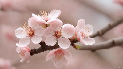 The primary subject of the image is a branch with pink flowers on it. The setting is a pink background, which adds to the overall mood of the scene. The visual style is a close-up of the flowers, showcasing their details and beauty. The colors and mood of the image are predominantly pink, creating a warm and inviting atmosphere.