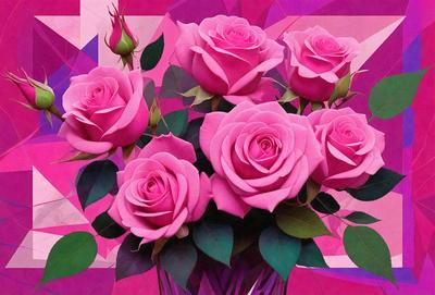 The primary subject of the image is a bouquet of pink roses. The setting is a vase filled with water, and the visual style is a close-up of the flowers. The dominant colors are pink, and the overall atmosphere is romantic and elegant.