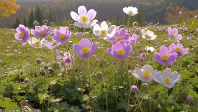 The primary subject of the image is a field filled with purple flowers, creating a beautiful and vibrant scene. The setting is a grassy area with a sunny day, providing a perfect backdrop for the flowers. The visual style of the image is a photo, capturing the natural beauty of the flowers in their natural environment. The colors and mood of the image are predominantly purple, giving it a serene and calming atmosphere.