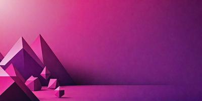 The primary subject of the image is a large triangle, which is the main object in the scene. The triangle is positioned against a purple wall, creating a striking contrast. The visual style of the image is a combination of photo and digital art, giving it a unique and artistic appearance. The dominant colors in the image are purple and pink, which contribute to a calm and serene atmosphere.