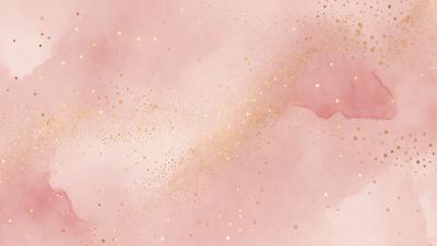 The primary subject of the image is a pink background with gold glittery stars. The setting is a cloudy sky, and the visual style is a digital art or illustration. The dominant colors are pink and gold, creating a warm and inviting atmosphere.