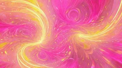 The primary subject of the image is a swirling, pink and yellow pattern. The setting is a pink background, and the visual style appears to be a digital art or illustration. The dominant colors are pink and yellow, creating a warm and vibrant atmosphere.