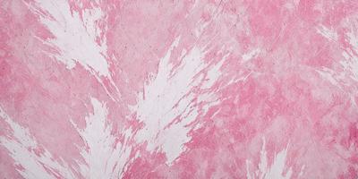 The primary subject of the image is a pink wall with a pattern of white and pink swirls. The setting is a room with a pink background. The visual style is a combination of a photo and digital art, creating a unique and artistic appearance. The dominant colors are pink and white, giving the wall a warm and inviting atmosphere.