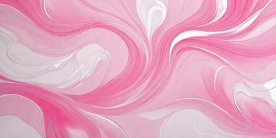 The primary subject of the image is a pink and white painting, featuring a swirling design. The setting is a white wall, and the visual style appears to be a combination of digital art and illustration. The dominant colors in the painting are pink and white, creating a warm and inviting atmosphere.