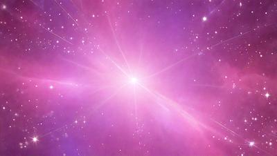 The primary subject of the image is a bright, pink starburst, which is the main object, scene, or focus of the image. The setting or background of the image is a purple, star-filled sky, which adds to the overall atmosphere of the scene. The visual style of the image is a combination of photo and digital art, creating a unique and eye-catching representation of the starburst. The colors and mood of the image are predominantly pink and purple, giving it a warm and