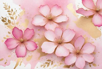 The primary subject of the image is a bouquet of pink flowers. The flowers are arranged in a vase, and they are placed on a pink background. The visual style of the image is a combination of photo and digital art, creating a realistic yet artistic representation of the flowers. The colors and mood of the image are predominantly pink, giving it a warm and inviting atmosphere.