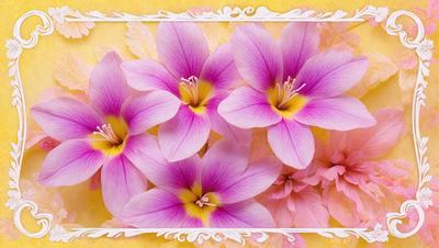 The primary subject of the image is a bouquet of purple flowers. The flowers are arranged in a visually appealing manner, creating a sense of beauty and elegance. The setting is a yellow background, which adds a pop of color to the scene. The visual style of the image is a combination of photo and digital art, resulting in a high-quality and detailed representation of the flowers. The dominant colors in the image are purple and yellow, creating a warm and inviting atmosphere.