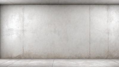 The primary subject of the image is a white wall with a large, empty space. The setting is a room with a concrete floor. The visual style is a photo, and the colors and mood are predominantly white, giving the image a clean and minimalist appearance.