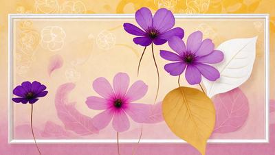 The primary subject of the image is a bouquet of purple flowers. The flowers are arranged in a vase, and they are placed on a pink background. The visual style of the image is a combination of photo and digital art, creating a realistic yet artistic representation of the flowers. The dominant colors in the image are purple and pink, giving the scene a warm and inviting atmosphere.