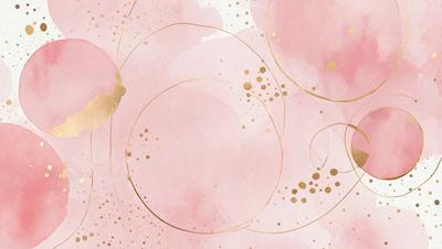 The primary subject of the image is a pink background with gold accents. The setting is a watercolor painting, giving it a vibrant and artistic appearance. The visual style is a mix of digital art and traditional painting techniques, creating a unique and eye-catching design. The dominant colors are pink and gold, giving the image a warm and inviting atmosphere.