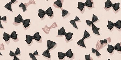 The primary subject of the image is a pattern of black and pink bow ties. The setting is a pink background, and the visual style is a digital art or illustration. The dominant colors are black and pink, creating a bold and eye-catching pattern.