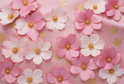 The primary subject of the image is a close-up of a pink flower. The setting is a pink background, which creates a visually appealing contrast with the flower. The visual style is a combination of a photo and digital art, as the flower is depicted in a detailed and artistic manner. The dominant colors are pink and white, creating a warm and inviting atmosphere.