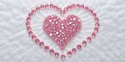 The primary subject of the image is a heart-shaped arrangement of pink and white beads. The heart is made up of various beads, creating a visually appealing and unique design. The setting is a white background, which provides a clean and simple backdrop for the heart-shaped bead arrangement. The visual style of the image is a combination of digital art and illustration, as the heart is skillfully crafted and the beads are arranged in a thoughtful manner. The colors and mood of the image