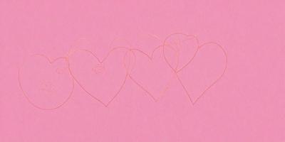 The primary subject of the image is a series of hearts, which are drawn or painted on a pink surface. The hearts are arranged in a row, with some overlapping each other. The setting appears to be a pink background, which adds to the overall mood of the image. The visual style of the image is a combination of drawing and painting, creating a unique and artistic representation of the hearts.