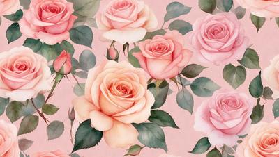 The primary subject of the image is a group of pink roses. They are the main focus of the image, and they are depicted in various stages of blooming. The setting is a pink background, which adds to the overall mood of the image. The visual style is a combination of watercolor and digital art, creating a unique and artistic representation of the roses. The colors and mood of the image are predominantly pink, which evokes a sense of warmth, love, and beauty.