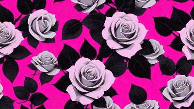 The primary subject of the image is a pattern of roses, which are the main objects in the scene. The roses are depicted in various shades of pink and white, creating a visually appealing and elegant design. The setting is a pink background, which complements the roses and adds to the overall mood of the image. The visual style of the image is a combination of digital art and illustration, showcasing the artist's skill in creating a realistic and detailed representation of the roses.