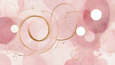The primary subject of the image is a pink and gold swirl pattern. The setting is a pink background, and the visual style is a combination of digital art and illustration. The dominant colors are pink and gold, creating a warm and inviting atmosphere.