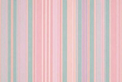 The primary subject of the image is a pink and blue striped wallpaper. The setting is a room with a pink and blue striped wallpaper covering the walls. The visual style is a patterned wallpaper, which gives the room a unique and colorful appearance. The dominant colors are pink and blue, creating a warm and vibrant atmosphere in the room.