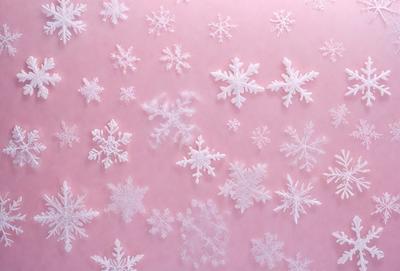The primary subject of the image is a pattern of white snowflakes on a pink background. The setting is a wall, and the visual style appears to be a combination of a photo and digital art. The dominant colors are white and pink, creating a warm and inviting atmosphere.